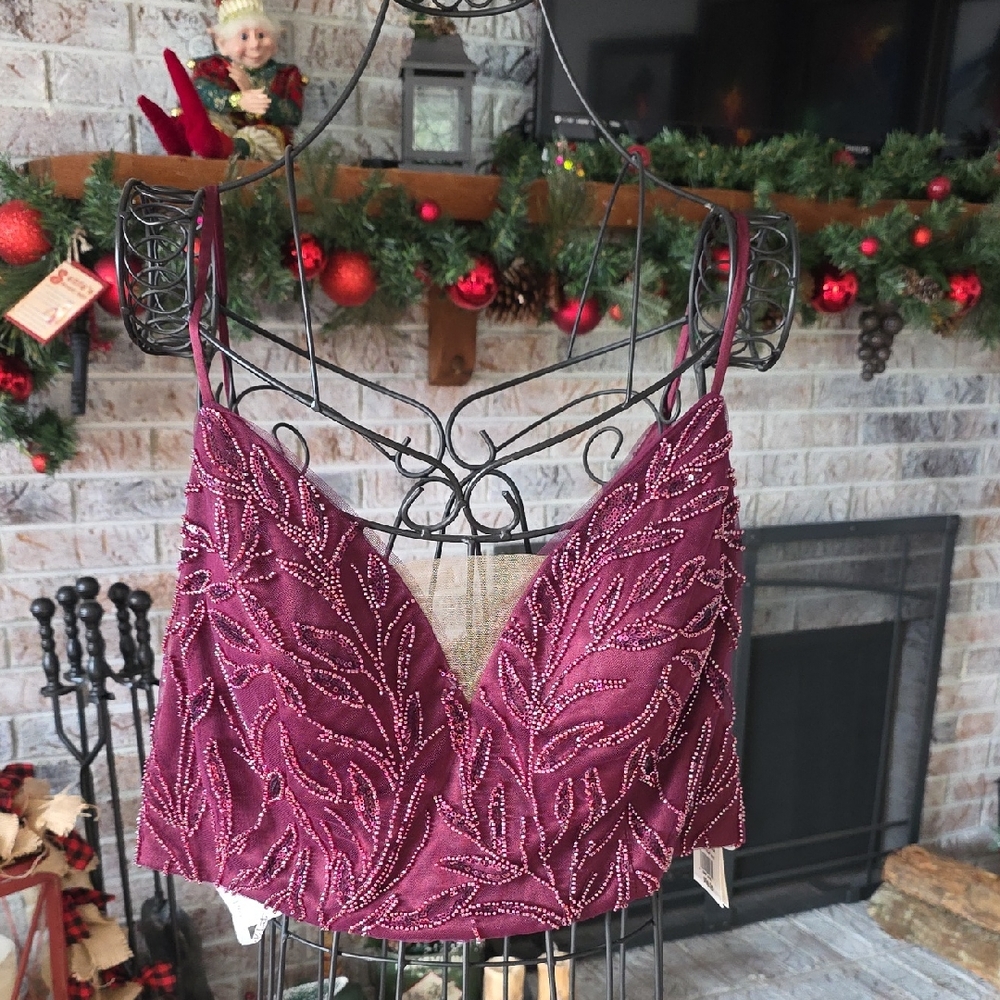 Elegant Beaded Bralette in Burgundy With Pants And Skirt